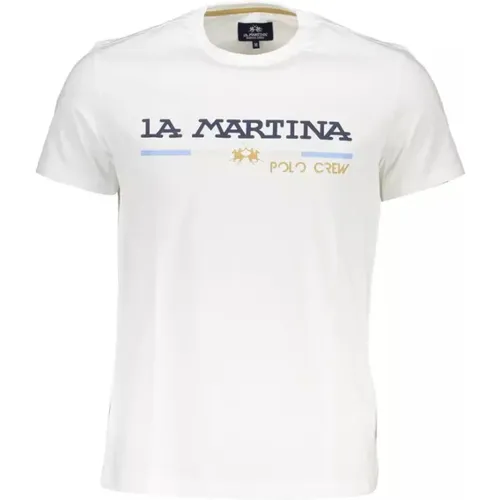 Weißes Baumwoll T-Shirt, Kurze Ärmel, Regular Fit, Rundhals, Logo-Druck , Herren, Größe: L - LA MARTINA - Modalova