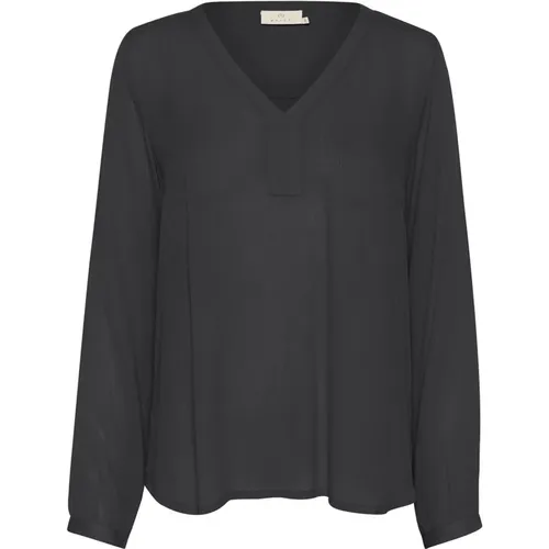 Black V-Neck Long Sleeve Blouse , female, Sizes: L, 3XL, 2XL, XL, M, S, XS - Kaffe - Modalova