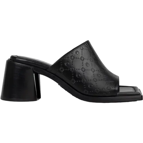 Embossed sandalo in pelle in nero , female, Sizes: 5 UK, 8 UK, 4 UK, 7 UK - Marine Serre - Modalova