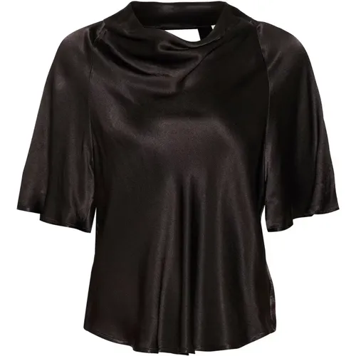 Gedrapierte Schwarze Bluse , Damen, Größe: 2XL - Soaked in Luxury - Modalova