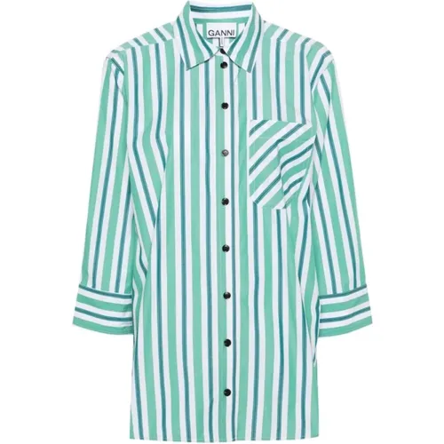 Shirts,Grün/Weiß Gestreiftes Baumwollhemd - Ganni - Modalova