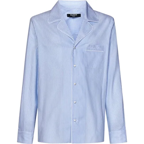 Blaues Pyjama-Stil Baumwoll-Popeline Hemd - Balmain - Modalova