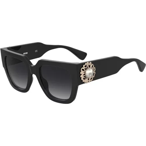 Schwarzer Rahmen Dunkelgraue Gläser Sonnenbrille,Sunglasses - Moschino - Modalova