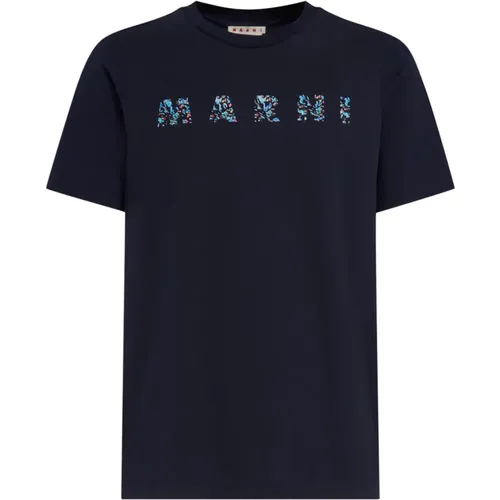 Cotton t-shirt with patterned print , male, Sizes: L, S - Marni - Modalova
