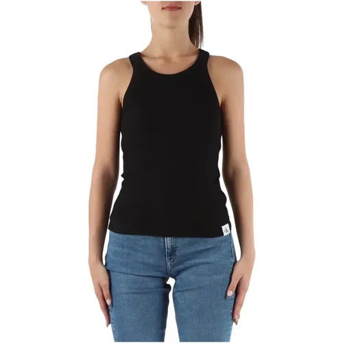Geripptes Baumwollstretch-Tanktop , Damen, Größe: XL - Calvin Klein Jeans - Modalova