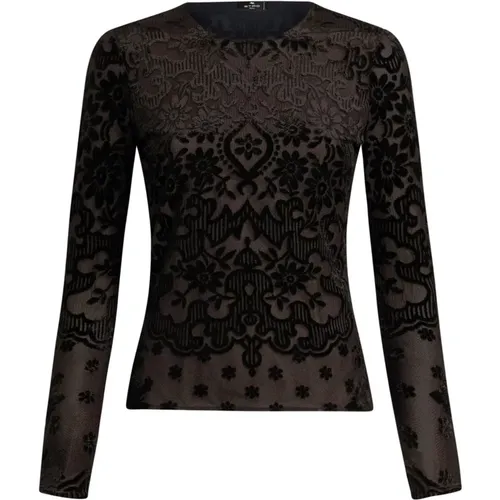 Schwarzes Samt Jacquard Tüll Top - ETRO - Modalova