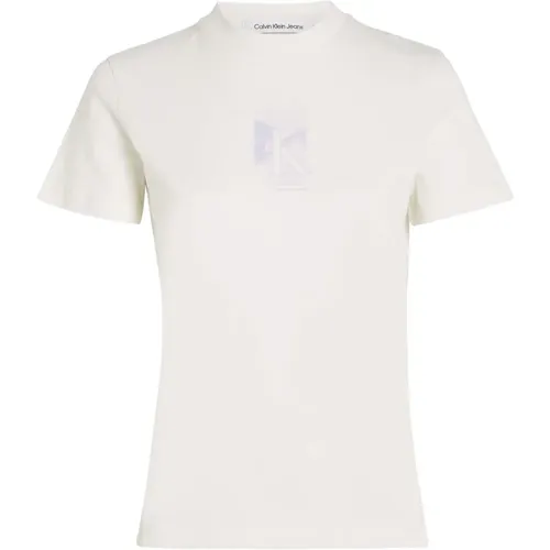 T-Shirt mit Verlauf Logo Regular Fit , Damen, Größe: L - Calvin Klein Jeans - Modalova