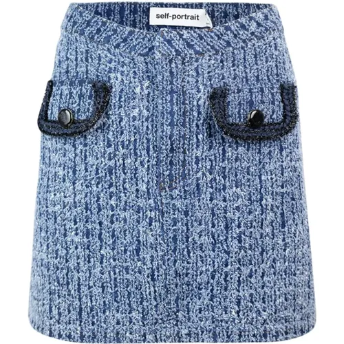 Denim Mini Skirt with Woven Details , female, Sizes: XS, 2XS - Self Portrait - Modalova