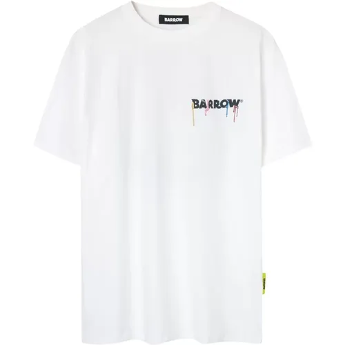 Beiges Bedrucktes Hemd,T-Shirt mit Logo-Print aus Baumwolle,Weiße Baumwoll-T-Shirt mit Logo-Print - Barrow - Modalova