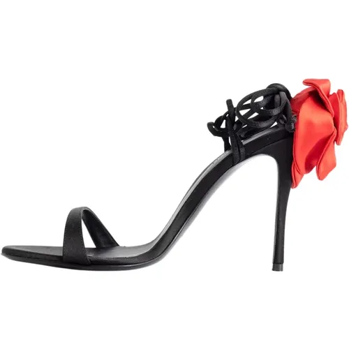 Schwarze Satinblumenabsatzsandalen , Damen, Größe: 40 EU - Magda Butrym - Modalova