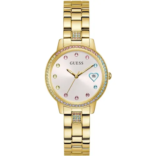 Three OF Hearts gold Watch , female, Sizes: ONE SIZE - Guess - Modalova
