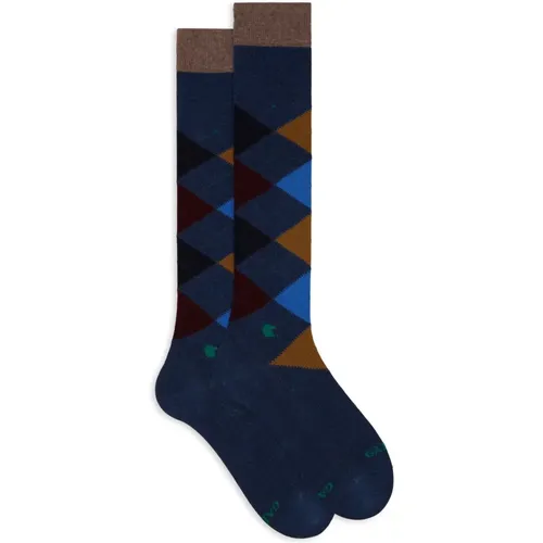 Lange blaue Baumwollsocken für Herren mit Einlegemotiv - Gallo - Modalova