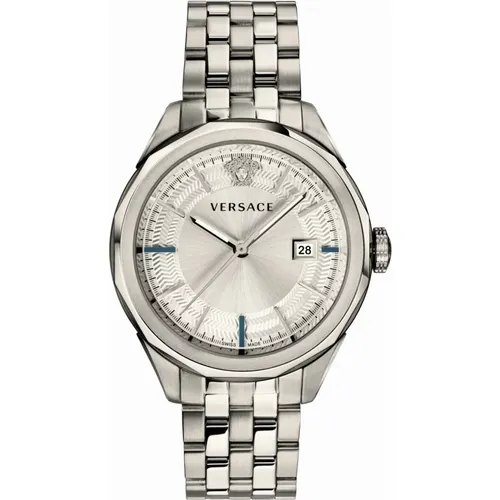 Silberne Edelstahl Uhr mit Saphirglas - Versace - Modalova