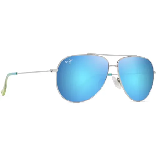 Polarized Mirrored Sunglasses Silver Frame Blue , unisex, Sizes: 59 MM - Maui Jim - Modalova