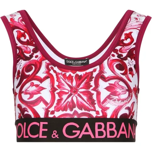 Majolika-Print Crop Top , Damen, Größe: XS - Dolce & Gabbana - Modalova