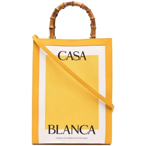Tote Tasche mit Bambusgriff und Logo-Druck - Casablanca - Modalova