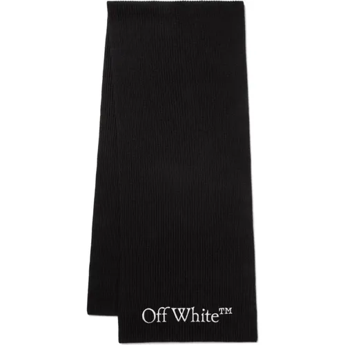 Virgin Wool Scarf with Embroidered Logo , male, Sizes: ONE SIZE - Off White - Modalova