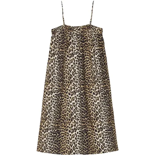 Leopard Print Midi Strap Dress , female, Sizes: S, XS, M - Ganni - Modalova
