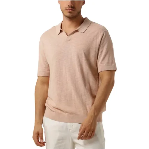 Pfirsich Leinen Strick Polo Shirt, Leinen Polo Strick Offener Stil,Leinenstrickpolo - Selected Homme - Modalova