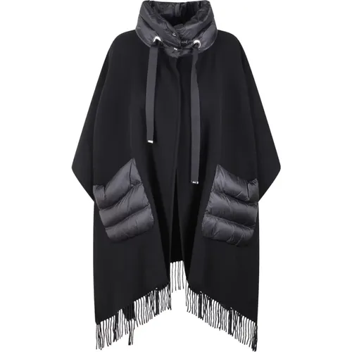 Wool Resort Poncho with Fringes , female, Sizes: ONE SIZE - Herno - Modalova