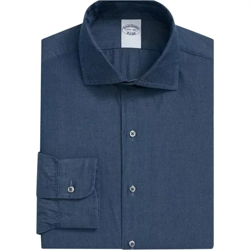 Blaues Slim Fit Chambray Baumwollhemd mit englischem Spreizkragen , Herren, Größe: 3XL - Brooks Brothers - Modalova
