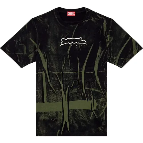 T-Shirt mit Knitter-Effekt-Print , Herren, Größe: XS - Diesel - Modalova