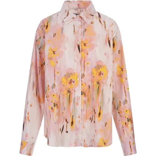 Pink Artsy Flower Print Shirt , female, Sizes: 2XS - Msgm - Modalova