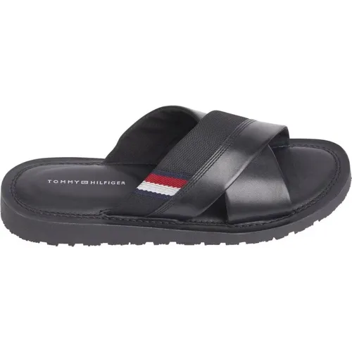 Criss Schwarze Flache Sandalen für Männer , Herren, Größe: 41 EU - Tommy Hilfiger - Modalova