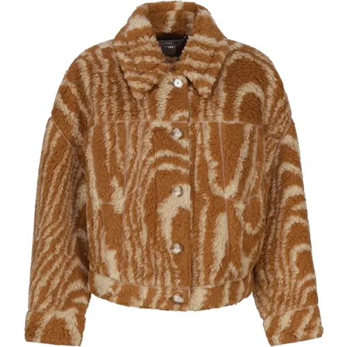 Wood Grain Print Camel Jacket , female, Sizes: 4XS, 3XS - Stella Mccartney - Modalova