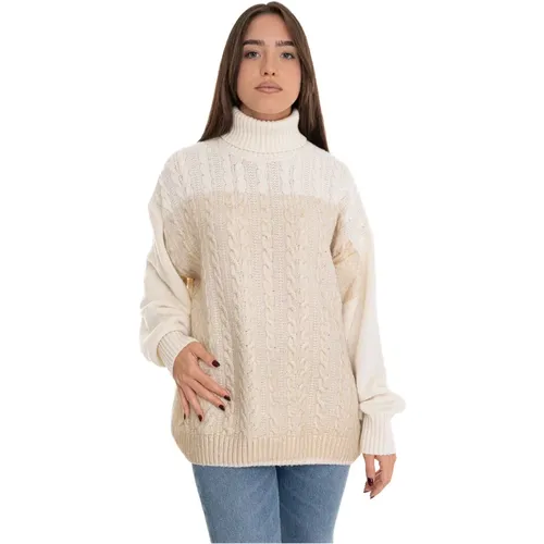 Rollkragen Zopfmuster Pullover Sweater , Damen, Größe: M - Roy Roger's - Modalova