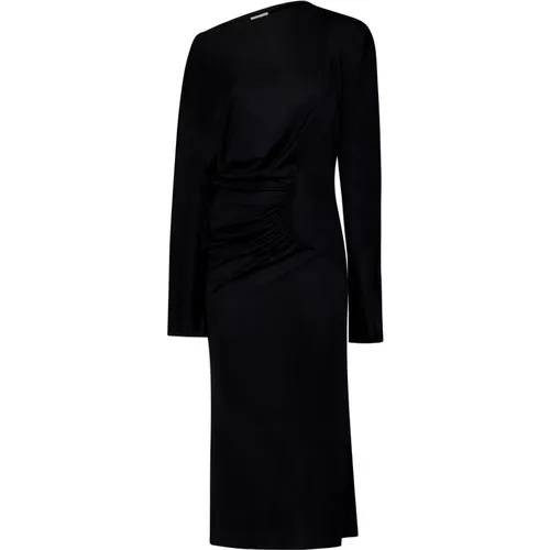 Schwarzes Slip-On Kleid mit Boot-Ausschnitt und Asymmetrischen Raffungen und Drapierungen,Viskose Langarm Drapiertes Kleid - Khaite - Modalova