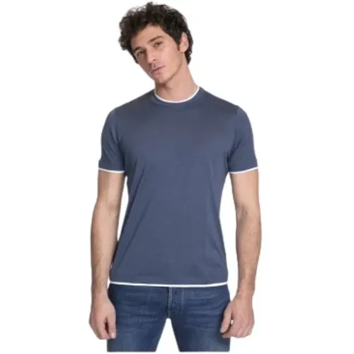 Blaues Guède Rundhals-T-Shirt mit Einsätzen , Herren, Größe: S - BRUNELLO CUCINELLI - Modalova