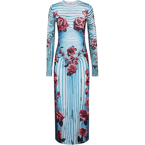 Gestreiftes Blumenmuster Kleid Blau , Damen, Größe: S - Jean Paul Gaultier - Modalova