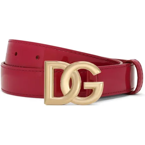 Eleganter Roter Ledergürtel mit DG-Logo-Schnalle , Damen, Größe: 80 CM - Dolce & Gabbana - Modalova