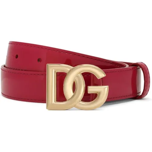 Eleganter Roter Ledergürtel mit DG-Logo-Schnalle , Damen, Größe: 85 CM - Dolce & Gabbana - Modalova