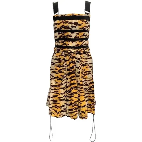 Gold/Black Animal Print Sleeveless Dress with Lace-Up Hem , female, Sizes: S - Dolce & Gabbana Pre-owned - Modalova