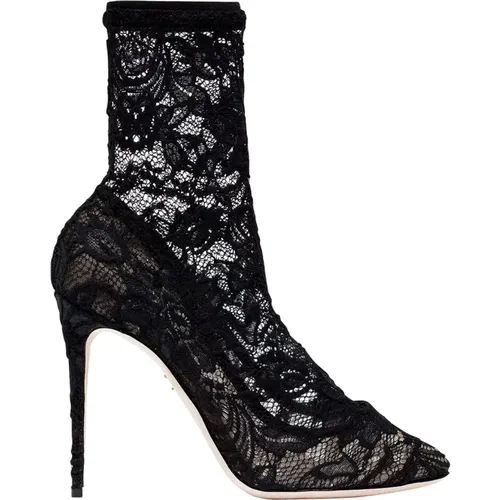 Schwarze Spitzen Stiletto Stiefel , Damen, Größe: 37 1/2 EU - Dolce & Gabbana - Modalova