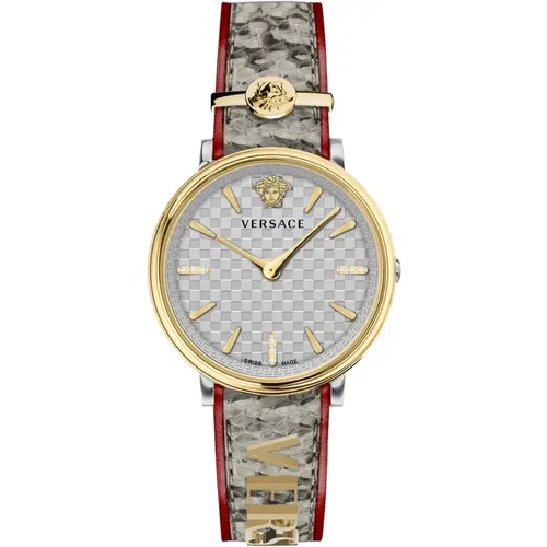 V-Circle Leather Watch with Logo , male, Sizes: ONE SIZE - Versace - Modalova