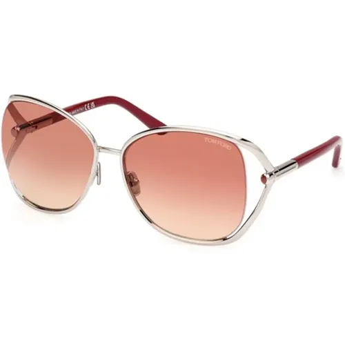 Glänzende Palladium Sonnenbrille mit Gradienten-Bordeaux-Gläsern - Tom Ford - Modalova