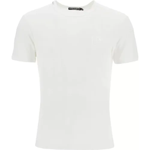 Besticktes T-Shirt mit DG-Stickerei , Herren, Größe: L - Dolce & Gabbana - Modalova