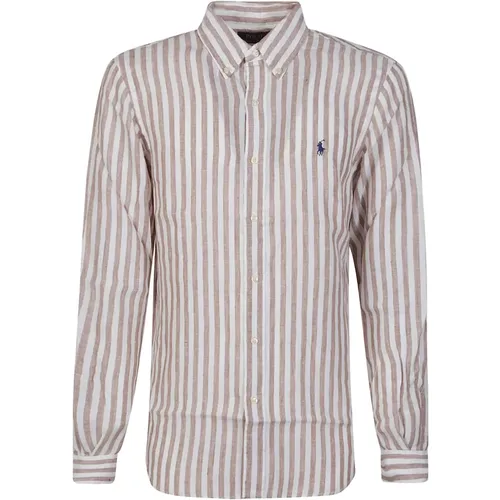 Khaki/Weißes Langarmhemd , Herren, Größe: XL - Polo Ralph Lauren - Modalova