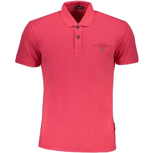 Rosa Baumwoll-Poloshirt mit Druck , Herren, Größe: XL - Napapijri - Modalova