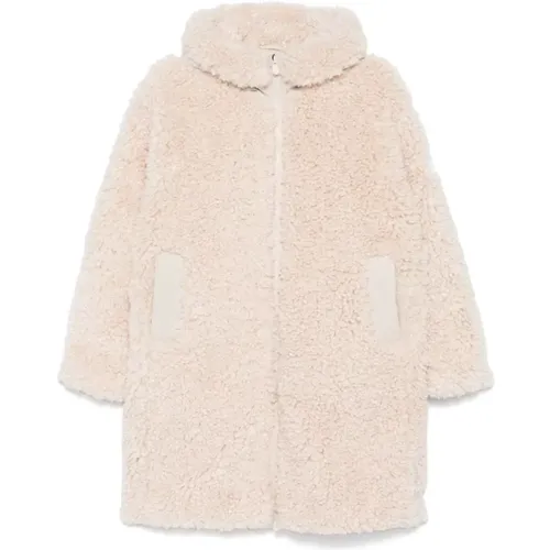 Beiger Shearling Gepolsterter Kapuzenmantel - Save The Duck - Modalova