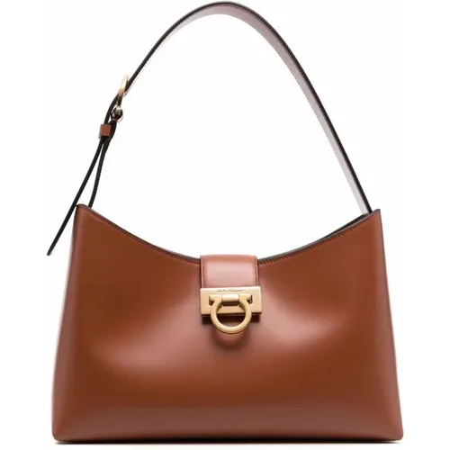 Tan Trifolio Leather Shoulder Bag , female, Sizes: ONE SIZE - Salvatore Ferragamo - Modalova