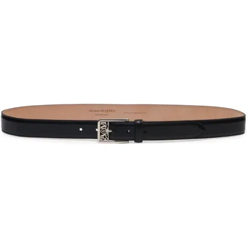 Leather Logo-Buckle Belt , male, Sizes: 100 CM - alexander mcqueen - Modalova