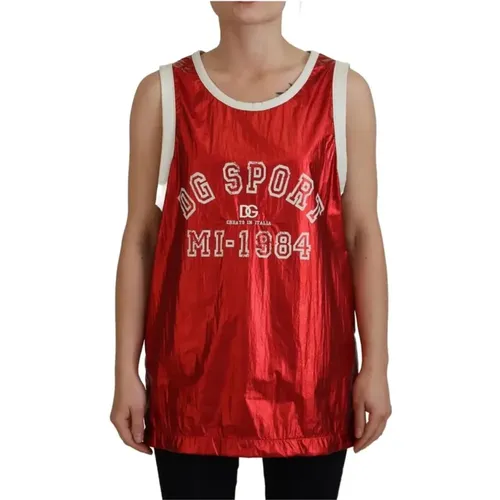 Rotes Logo-Print ärmelloses Jersey-Top - Dolce & Gabbana - Modalova