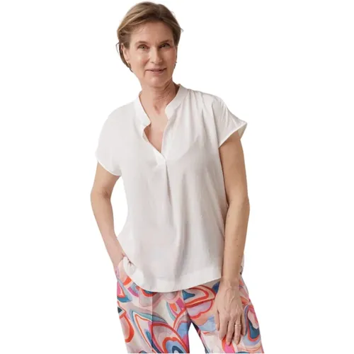 Weiße Bluse mit V-Ausschnitt und Seitenschlitzen , Damen, Größe: L - LUISA CERANO - Modalova