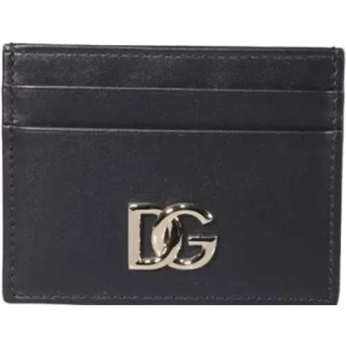 Schwarzes Leder-Logo-Kartenetui Brieftasche , Damen, Größe: ONE Size - Dolce & Gabbana - Modalova