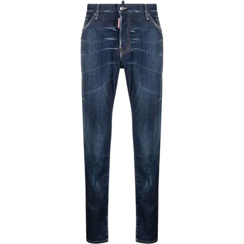 Blaue Denim Jeans mit Reißverschluss und Knopfverschluss , Herren, Größe: M - Dsquared2 - Modalova