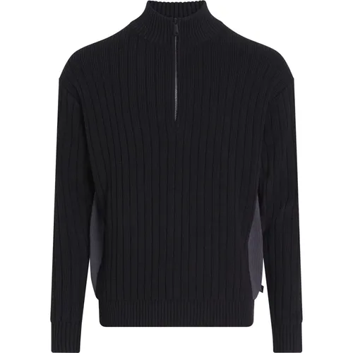 Schwarzer Reißverschluss Cardigan Pullover Winter Baumwolle , Herren, Größe: XS - Calvin Klein - Modalova